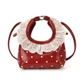 Bolso rojo de lunares para mascotas en charol con delicado borde de encaje blanco - Rojo