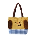 Bolso tote de perro amarillo con base de cuadros azules y orejas de peluche en relieve - Amarillo con Azul