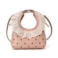 Bolso rosa vintage de lunares con elegante encaje blanco y correa desmontable - Rosa