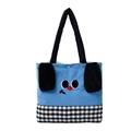 Bolso tote infantil azul claro con cara de perrito y patrón de cuadros blancos y negros - Azul con Negro