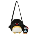 Simpatica borsa a tracolla pinguino in peluche nero con tracolla regolabile e ciondolo - Con Ciondolo / Nero