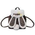 Zaino a forma di coniglio marrone con orecchie soffici e dettagli a quadri vintage - Marrone