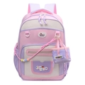 Mochila escolar grande para niños en rosa y violeta con colgante de color - Rosa