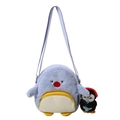 Simpatica borsa a tracolla in peluche di pinguino azzurro con tasca a zip e tracolla - Con Ciondolo / Blu