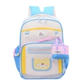Mochila infantil crema y azul con parches de dibujos y mini colgante degradado - Azul
