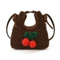 Mini sac bandoulière marron en polaire avec décoration cerise tricotée pour enfants - Marron