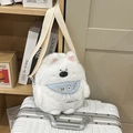 Borsa a tracolla orsetto di peluche bianca con bavaglino in pizzo blu per bambini - Solo Borsa / Bianco