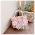 Pink and purple gradient plush girls handbag with pearl handle and princess motif - Yellow Princess