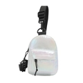 Mini iridescent white crossbody chest bag for kids with adjustable black strap - White