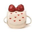 Schattige mini schoudertas voor kinderen met rode strik en hartjes op wit PU-leder - Wit