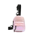 Pink holographic mini chest bag for kids with black adjustable strap and laser finish - Pink