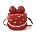 Mini rode crossbodytas voor meisjes met een witte kanten strik en hartborduursel - Rood