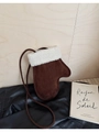 Dark brown faux suede mitten-shaped crossbody bag with soft white faux fur trim detail - Glove (Naked Bag) / Coffee