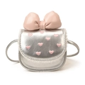 Zilveren mini crossbody tas voor kinderen met roze strik en hartjes borduurwerk - Zilver