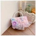 Mini plush Elsa princess bag with pearl handle and gradient pink purple faux fur - Purple Princess