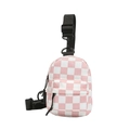Mini borsa a tracolla a scacchi rosa e bianchi con cinturino nero regolabile - Quadretti Rosa