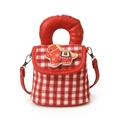 Borsa a mano in peluche per bambini a quadretti rossi e bianchi con simpatico pony 3D - Tutto Rosso