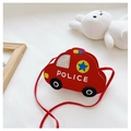 Dettaglio della borsa a tracolla rossa a forma di auto della polizia per bambini - Rosso