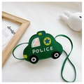 Detail of green police car shaped crossbody bag for kids with holographic car windows - Green