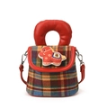 Borsa a mano bimba a quadri con ciondolo a pony rosso e tracolla rossa rimovibile - Rosso e Blu