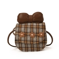 Brown plaid mini crossbody bag with a large bow and floral detail for girls - Brown