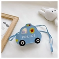 Detail of light blue cartoon police car crossbody bag for kids with laser window effect - Light Blue