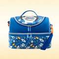 Close-up of dual-layer blue kids lunch bag with space pattern and sturdy zippers - Blue Astronaut