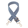 Detail of blue and white zigzag woven strap with gold metal lobster clasps and buckle - Sapphire Blue