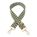 Detail of adjustable green and beige woven bag strap with golden metal swivel hooks - Army Green