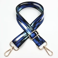 Adjustable geometric pattern bag strap with gold metal hooks and blue-white weave texture - No. 341 Blue Edge Colorful Cloud (Gold Buckle)