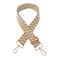 Close-up of beige woven wide bag strap with gold metal lobster clasps and buckles - Khaki