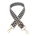 Detail of adjustable black and white geometric wide strap with gold hardware hooks - Silver Clasp / No. 15 Black