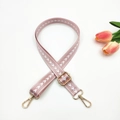 Pink and white arrow pattern nylon bag strap with golden metal lobster clasps - 2.5cm-Gold Buckle / Pink