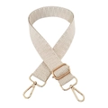 Close-up of beige woven geometric bag strap with adjustable gold metal hooks and buckle - Silver Clasp / No. 17 Off-white