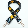 Detail of adjustable floral strap with golden lobster clasps and vintage yellow flowers - Gold Buckle / No. 324 Black Yellow Flower