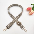 Ethnic style khaki nylon bag strap with white chevron patterns and gold metal buckles - Khaki