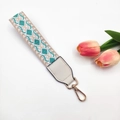 Bohemian geometric woven wrist strap with gold lobster clasp and beige leather link - Teal Diamond / Standard Type