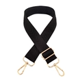 Black 3.8cm wide adjustable bag strap with herringbone pattern and gold metal hooks - Gold Buckle / Black