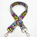 Close-up of floral print bag strap with golden metal hooks on white background - Silver Clasp / Colorful Flowers
