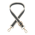 Adjustable wide jacquard bag strap with black and white chevron pattern and gold hooks - Silver Clasp / Rice Edge Gray Black