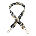 2.5cm wide jacquard weave bag strap with chevron pattern and gold metal hardware - Silver Clasp / Black Khaki