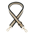 Adjustable woven strap with black and white chevron pattern and gold metal hardware - Silver Clasp / Black Edge Beige Khaki