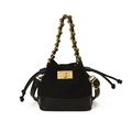 Kids black contrast material bucket bag with diamond quilting and gold chain handle - Black
