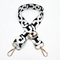 Detail of adjustable black and white geometric bag strap with gold metal lobster hooks - Black and White Geometric Pattern