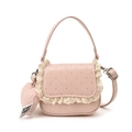 Pink sweet girl handbag with polka dots lace trim and heart plush pendant strap - Pink