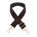Close-up of brown chevron pattern bag strap with adjustable gold-tone metal hardware - Brown