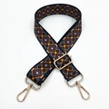 Detail of adjustable bohemian printed wide bag strap with gold metal lobster clasps - Greek Key Pattern