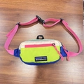 Kids colorful waterproof nylon waist bag with neon green and pink contrast panels - Yellow