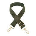 Detail of dark green 3.8cm wide bag strap with arrow pattern and gold metal hooks - Army Green