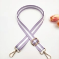 Close-up of adjustable purple and white striped replacement bag strap with gold metal hooks - Light Purple Striped